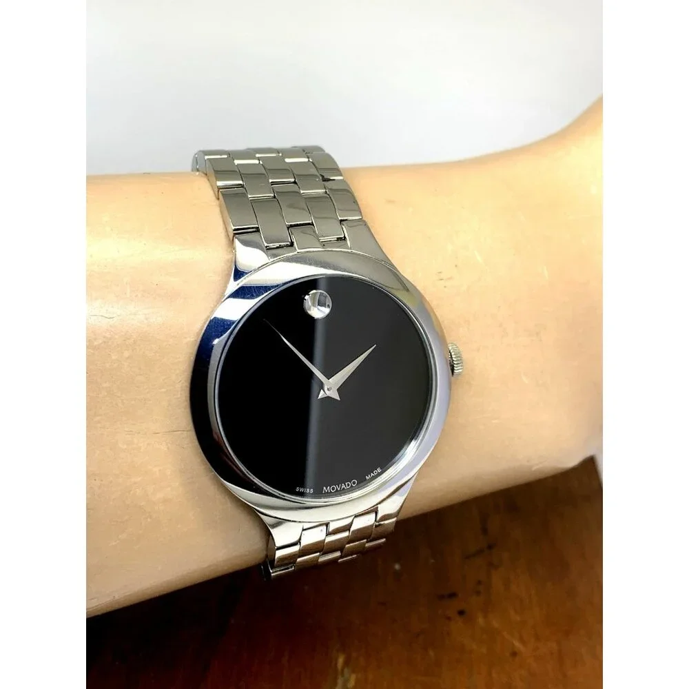 Movado Men's Watch 0607415 Veturi Swiss Quartz Black Dial Silver Steel 40mm